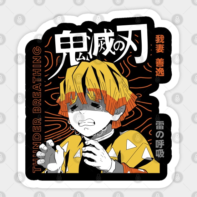 Demon Slayer - Scared Zenitsu Sticker by Otaku Vibes